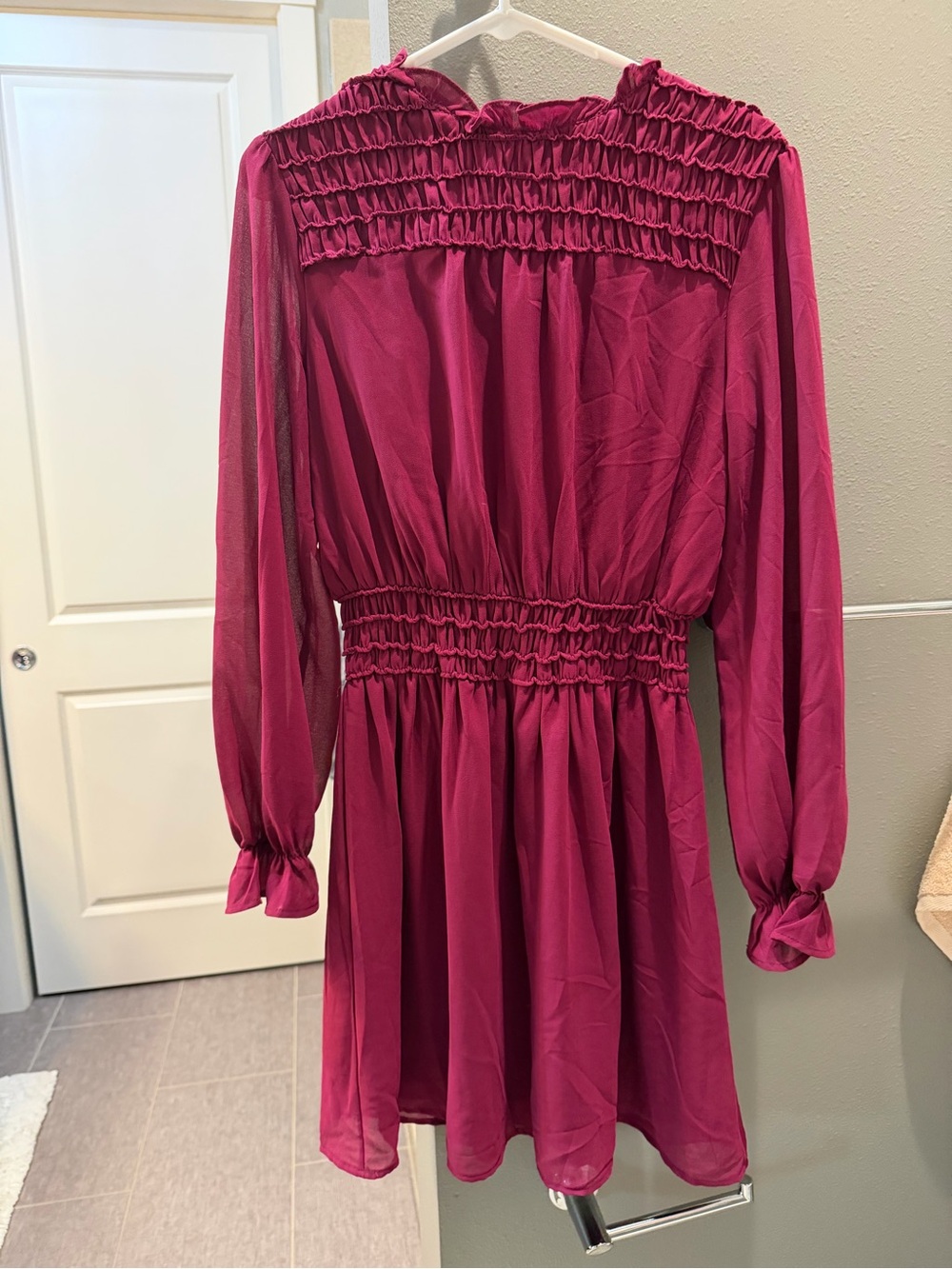 She + Sky Fuchsia Long Sleeve Smocked Waist Dress